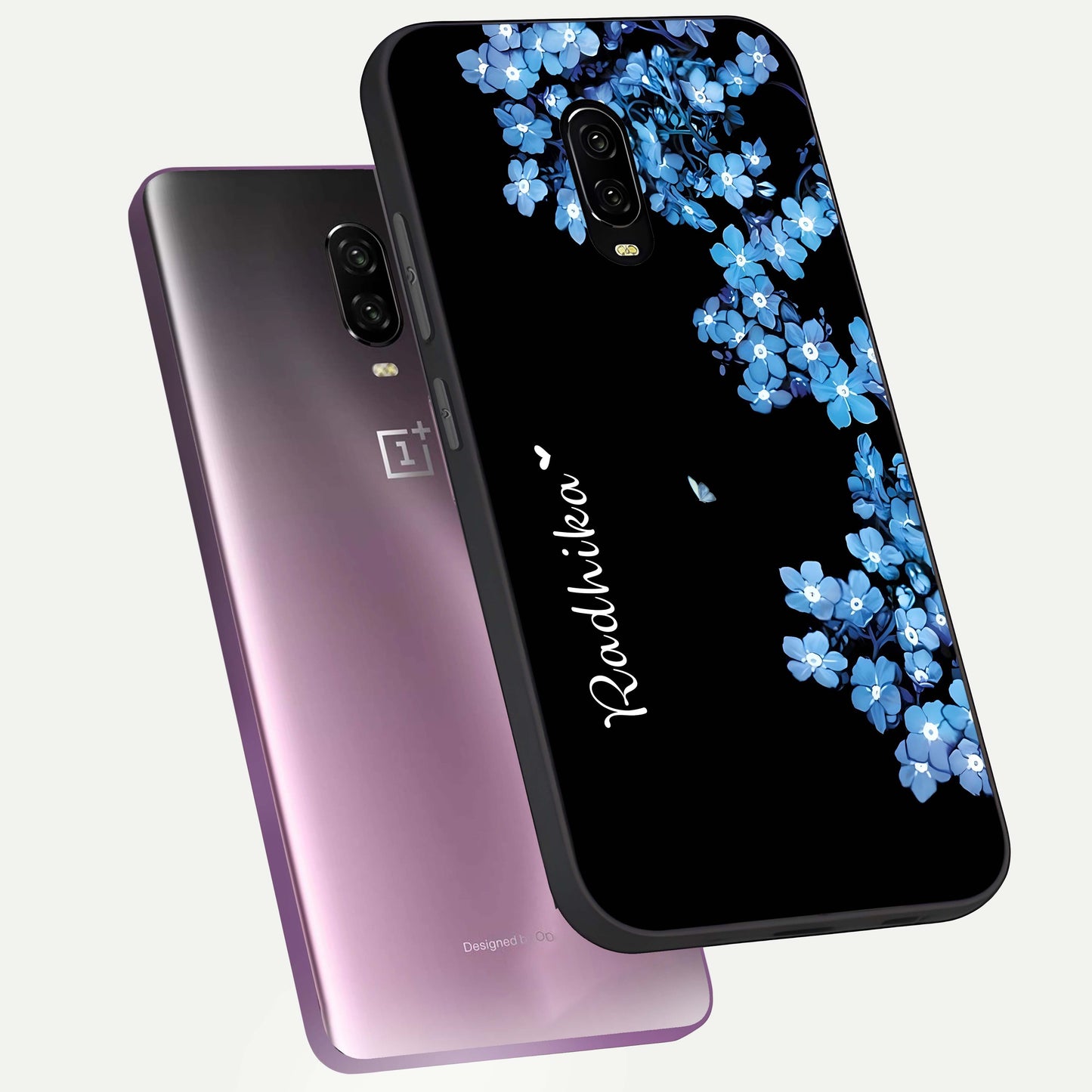 Blue Petal Dream Custom Name Glass Case displayed upright for custom-name focus and premium finish.
