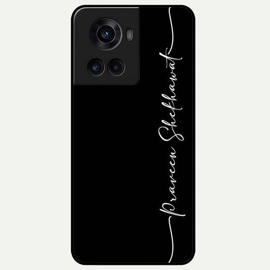  Black Tune Custom Name Glass Case For OnePlus 10R back cover – full design glossy printed glass finish
