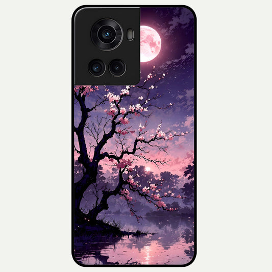 Blossom Pink Moon Glass Case For OnePlus 10R back cover – full design glossy printed glass finish