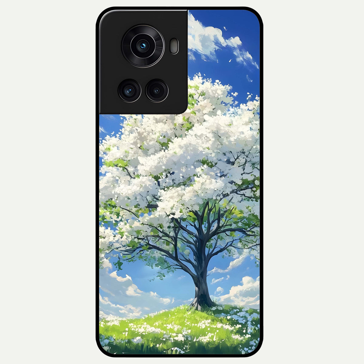  Blossom Sky Serenity Glass Case For OnePlus 10R back cover – full design glossy printed glass finish