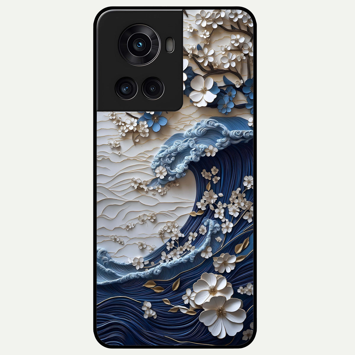  Blossom Wave Art Glass Case For OnePlus 10R back cover – full design glossy printed glass finish