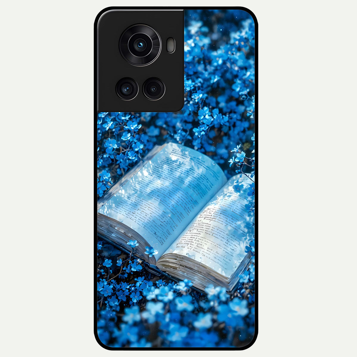 Blue Bloom Tales Glass Case For OnePlus 10R back cover – full design glossy printed glass finish