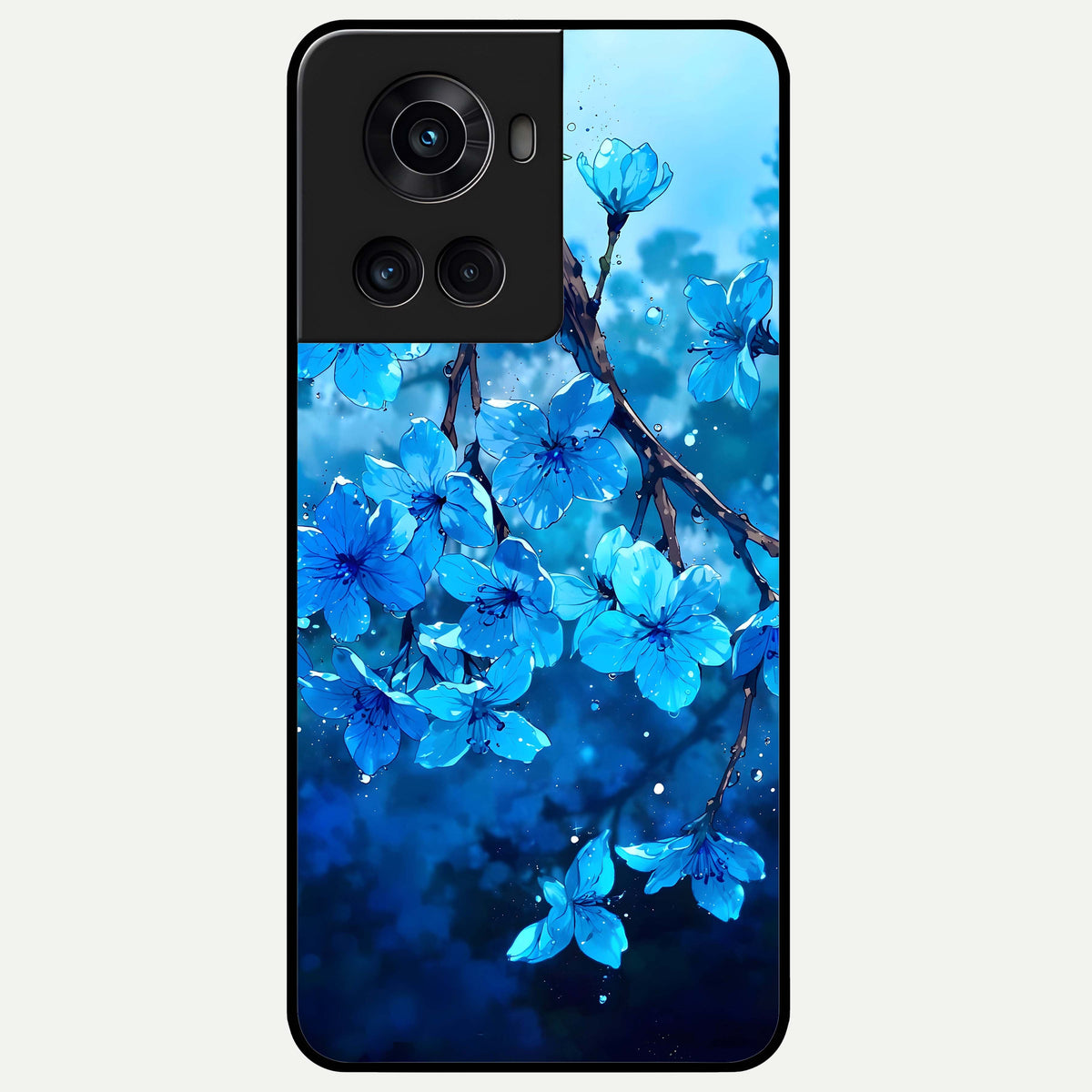  Blue Blossoms Branch Glass Case For OnePlus 10R back cover – full design glossy printed glass finish