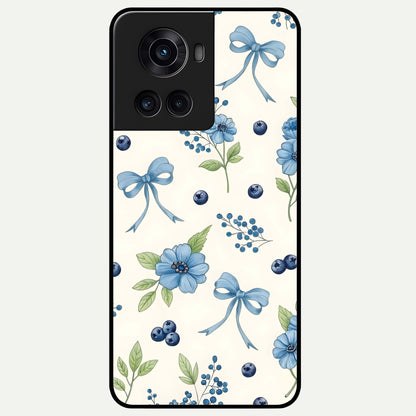  Blue Flower And Bow Glass Case For OnePlus 10R back cover – full design glossy printed glass finish
