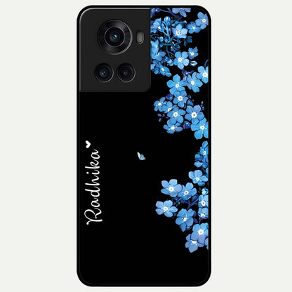  Blue Petal Dream Custom Name Glass Case For OnePlus 10R back cover – full design glossy printed glass finish