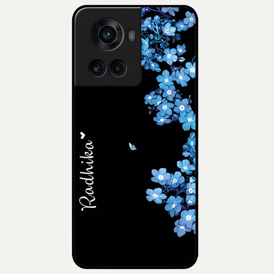  Blue Petal Dream Custom Name Glass Case For OnePlus 10R back cover – full design glossy printed glass finish