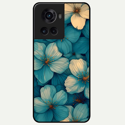  Blue Shade Floral Glass Case For OnePlus 10R back cover – full design glossy printed glass finish