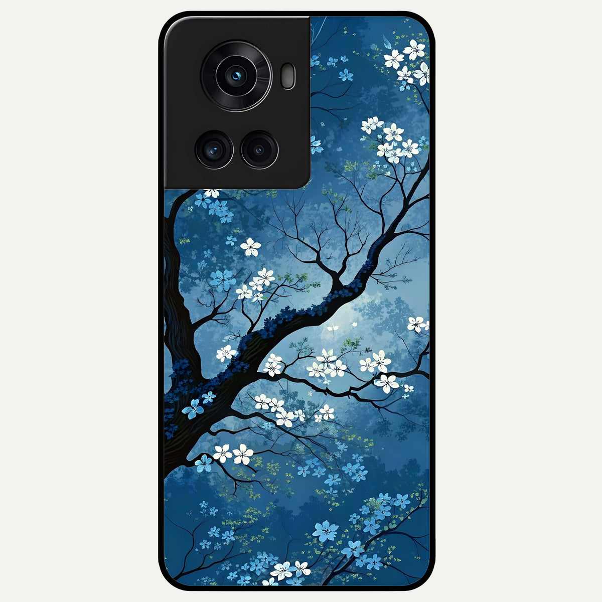  Blue Tree Serenity Glass Case For OnePlus 10R back cover – full design glossy printed glass finish