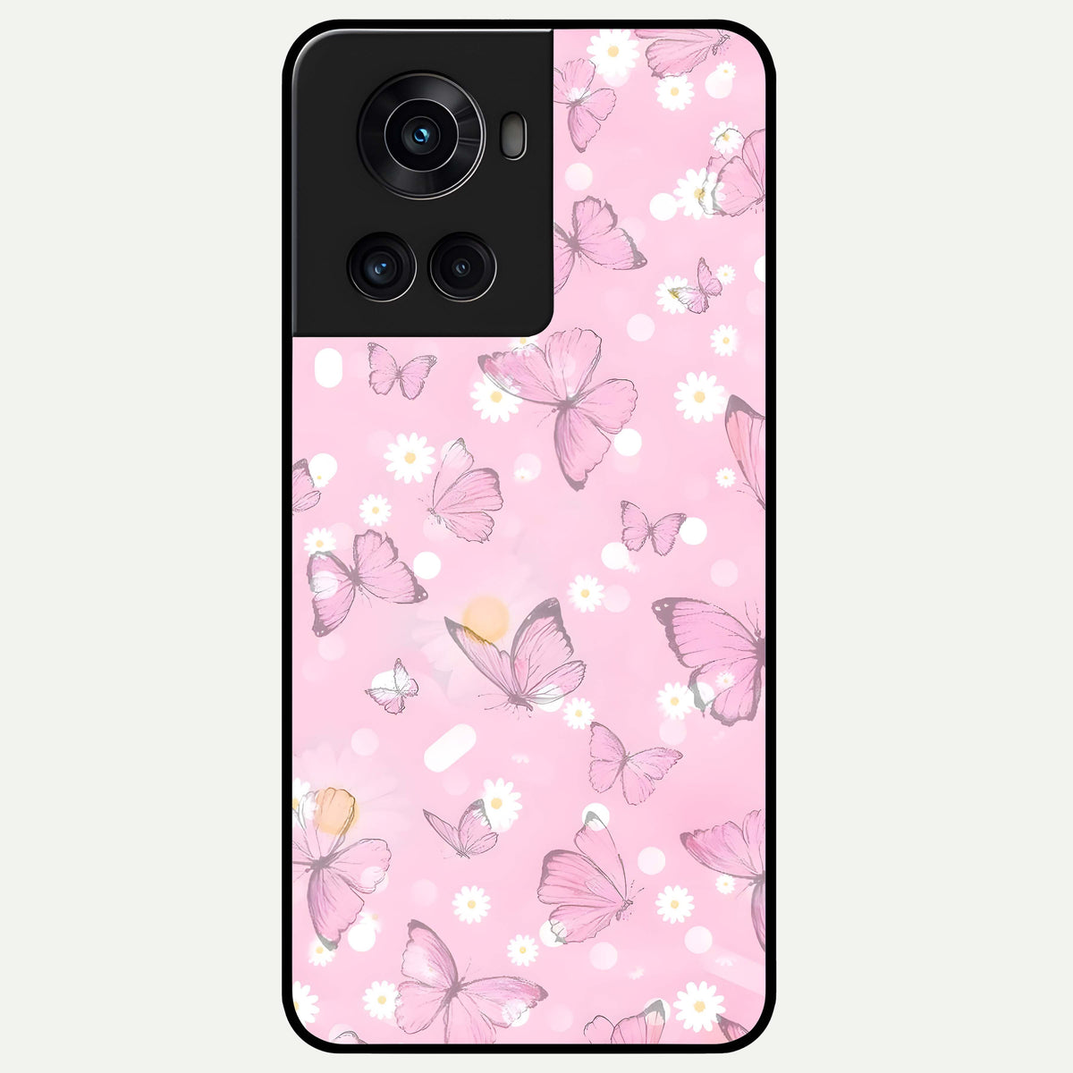  Blush Butterfly Garden Glass Case For OnePlus 10R back cover – full design glossy printed glass finish