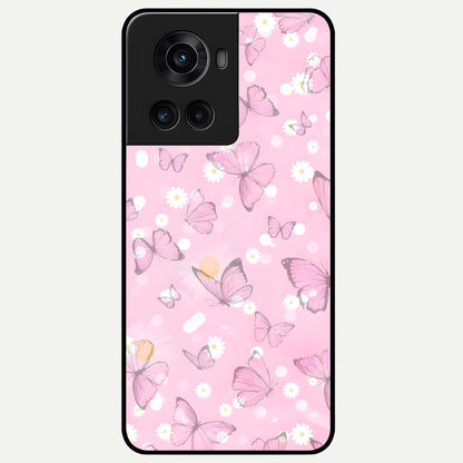  Blush Butterfly Garden Glass Case For OnePlus 10R back cover – full design glossy printed glass finish