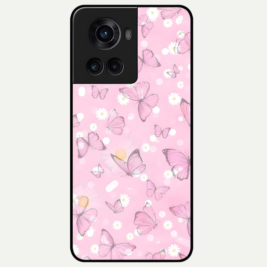  Blush Butterfly Garden Glass Case For OnePlus 10R back cover – full design glossy printed glass finish