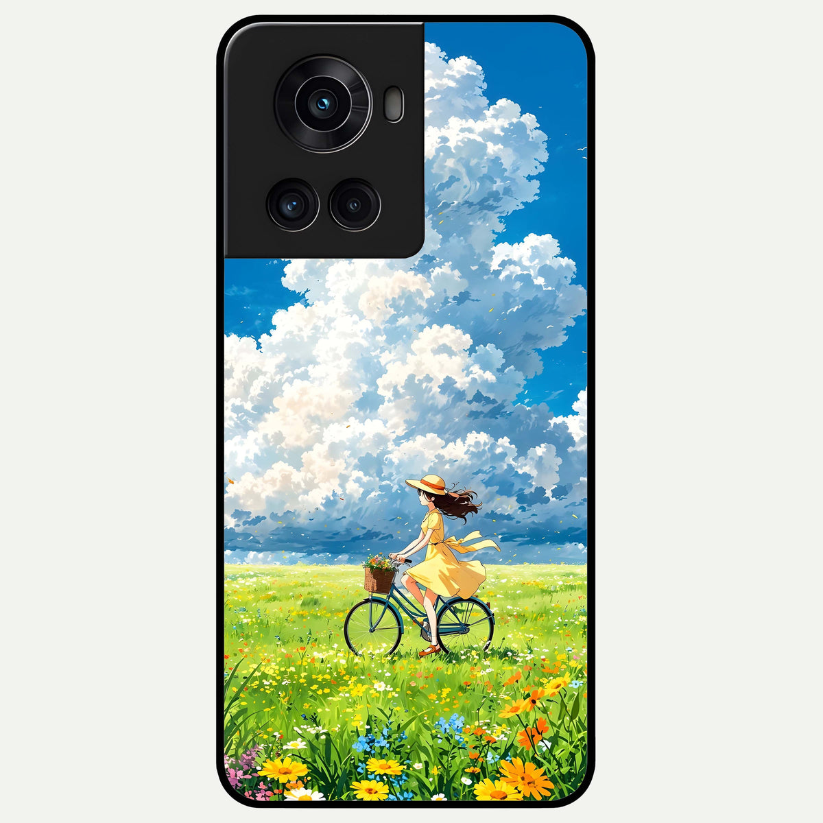  Breezy Meadow Ride Glass Case For OnePlus 10R back cover – full design glossy printed glass finish
