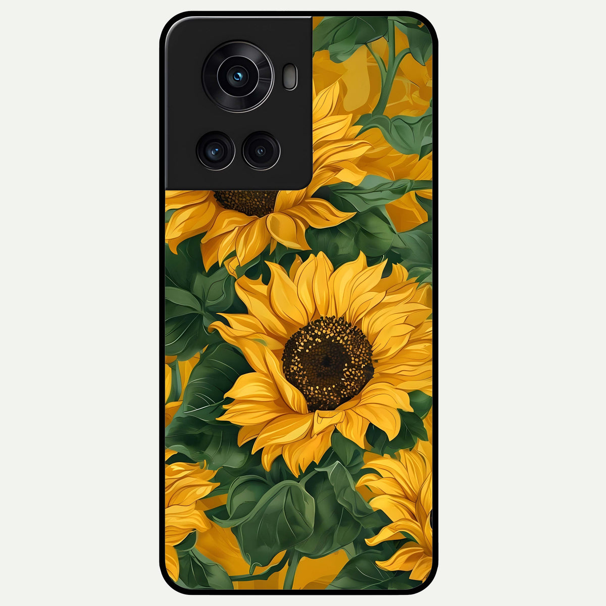  Bright Sunflower Bloom Glass Case For OnePlus 10R back cover – full design glossy printed glass finish