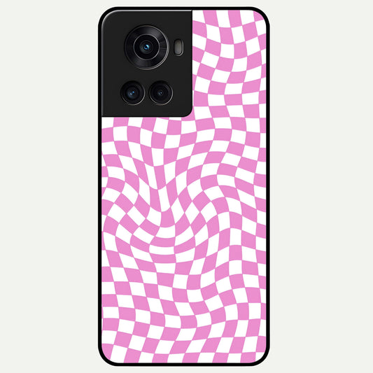  Bubblegum Check Wave Glass Case For OnePlus 10R back cover – full design glossy printed glass finish