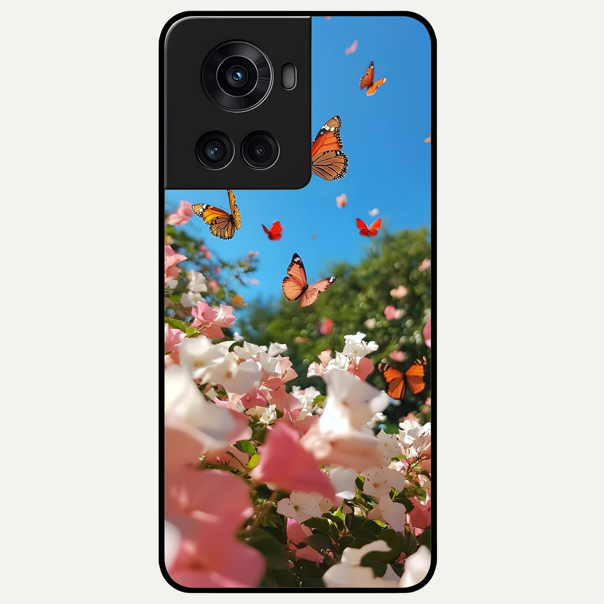  Butterflies In Bloom Sky Glass Case For OnePlus 10R back cover – full design glossy printed glass finish