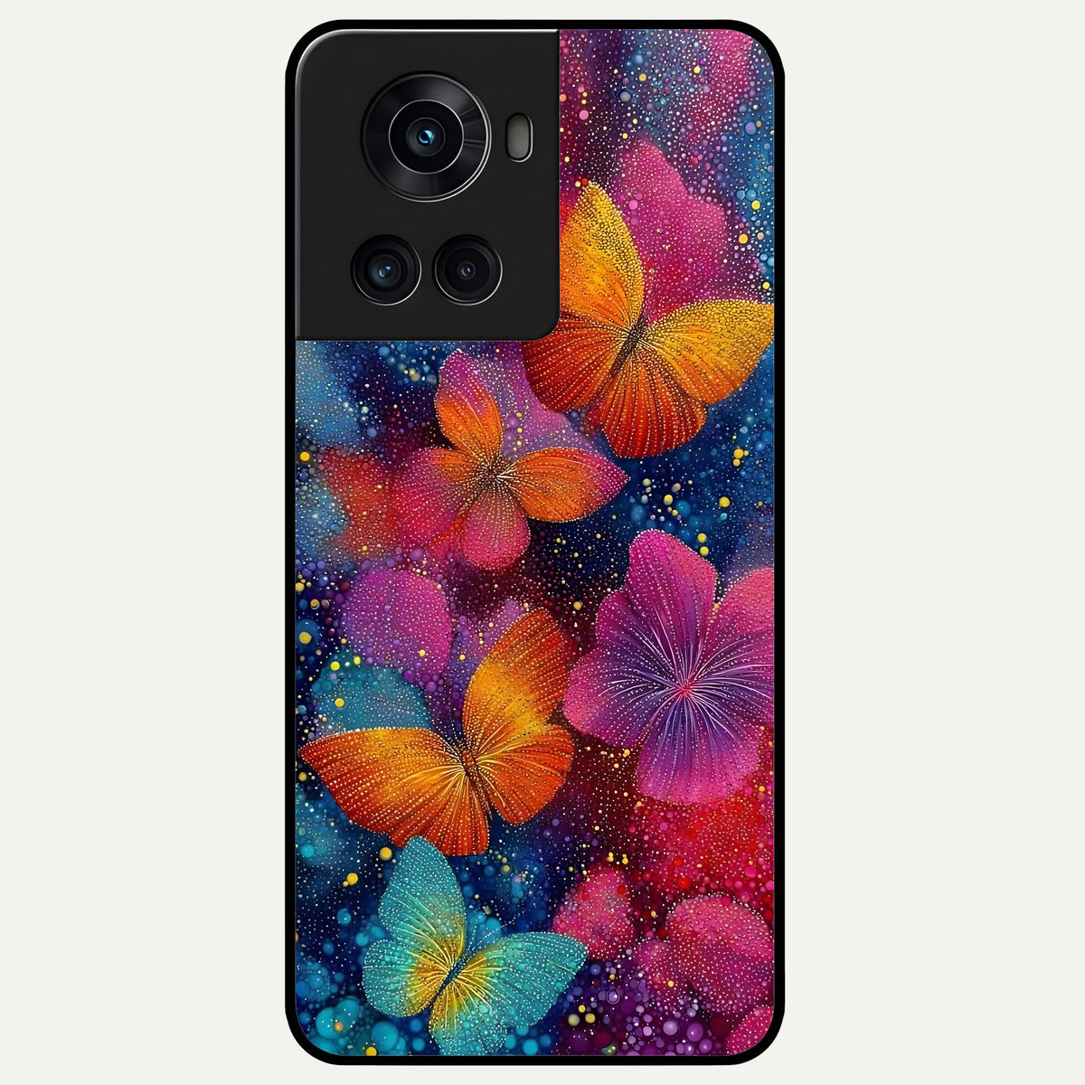  Butterfly Dream Mist Glass Case For OnePlus 10R back cover – full design glossy printed glass finish