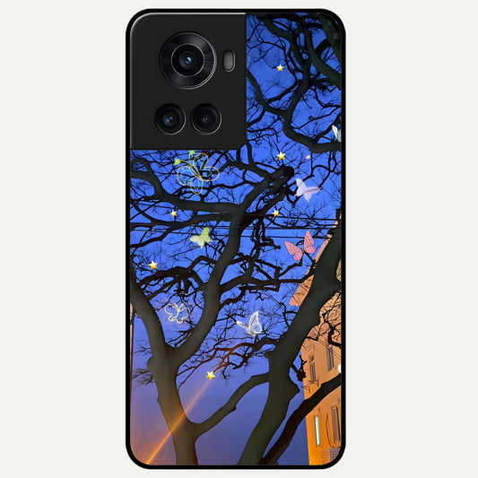  Butterfly Night Magic Glass Case For OnePlus 10R back cover – full design glossy printed glass finish