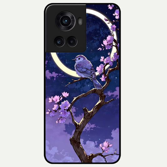  Celestial Bird Blossom Glass Case For OnePlus 10R back cover – full design glossy printed glass finish