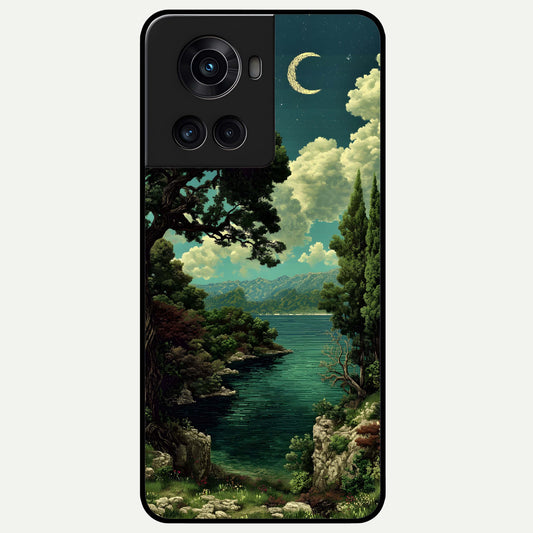  Celestial Lake Peace Glass Case For OnePlus 10R back cover – full design glossy printed glass finish