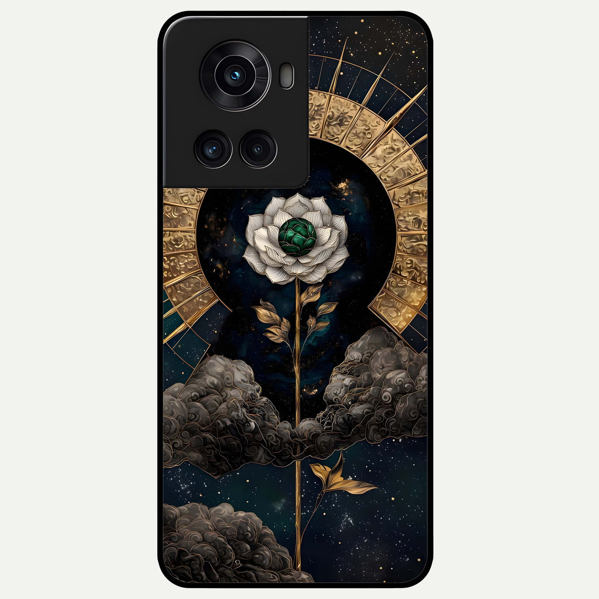  Celestial Lotus Morang Glass Case For OnePlus 10R back cover – full design glossy printed glass finish
