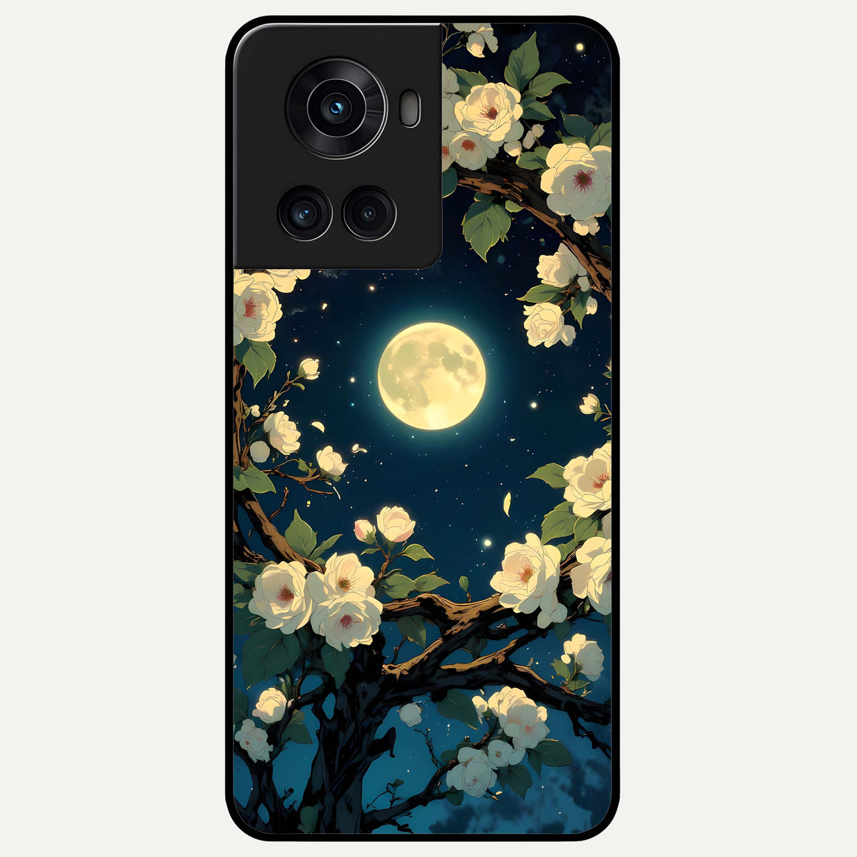  Celestial Moon And Flower Glass Case For OnePlus 10R back cover – full design glossy printed glass finish
