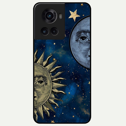  Celestial Moon With Sun Glass Case For OnePlus 10R back cover – full design glossy printed glass finish