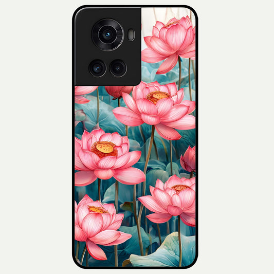  Celestial Pink Lotus Glass Case For OnePlus 10R back cover – full design glossy printed glass finish