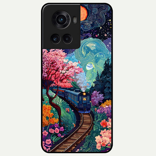  Celestial Train Journey Glass Case For OnePlus 10R back cover – full design glossy printed glass finish