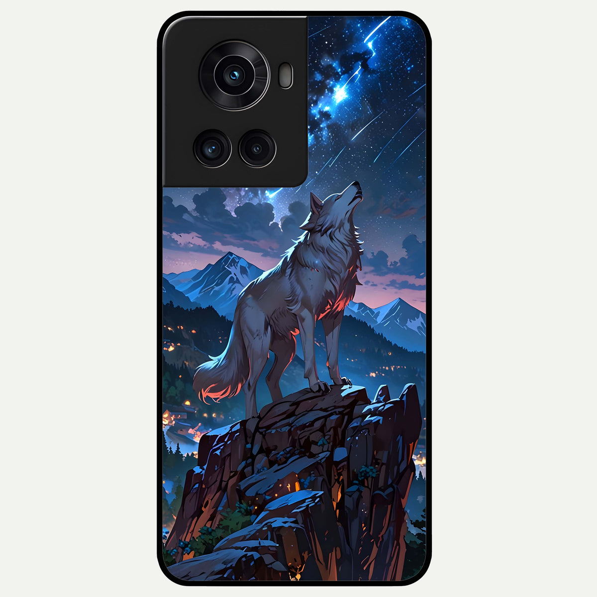  Celestial Wolf Howl Glass Case For OnePlus 10R back cover – full design glossy printed glass finish