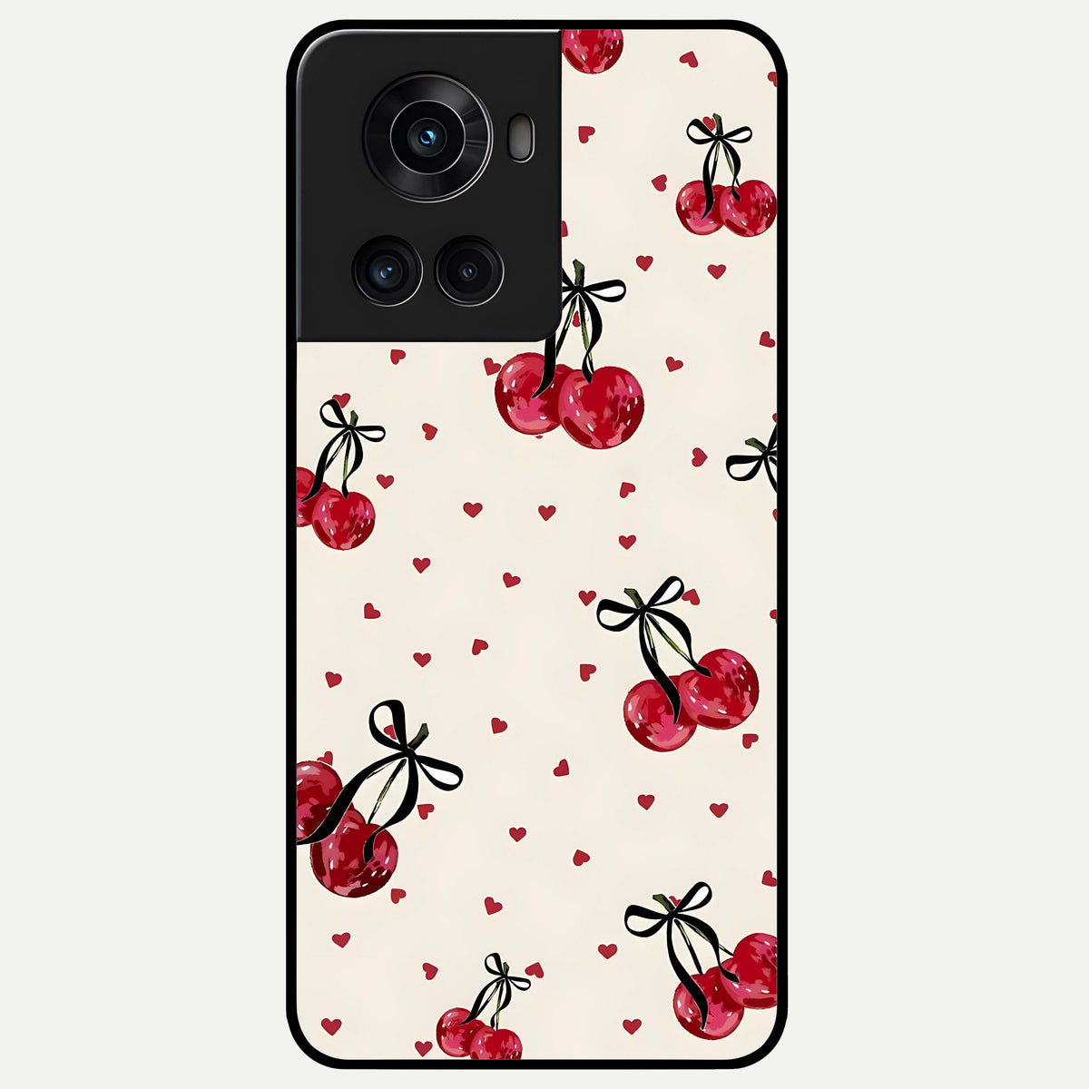  Cherry Heart Bow Glass Case For OnePlus 10R back cover – full design glossy printed glass finish