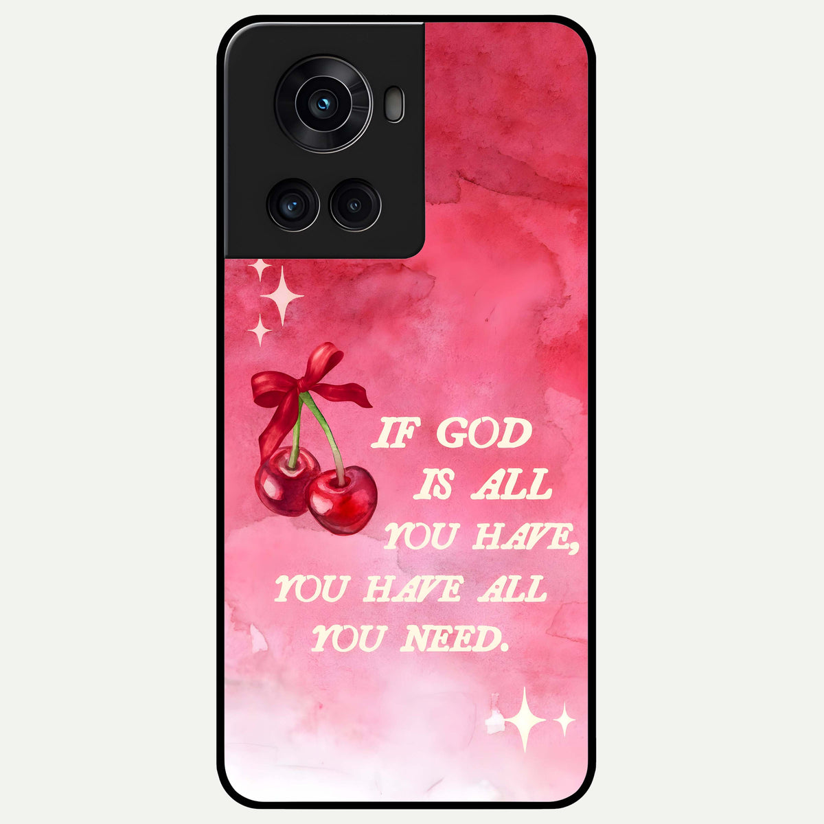  Cherry Quote Glass Case For OnePlus 10R back cover – full design glossy printed glass finish
