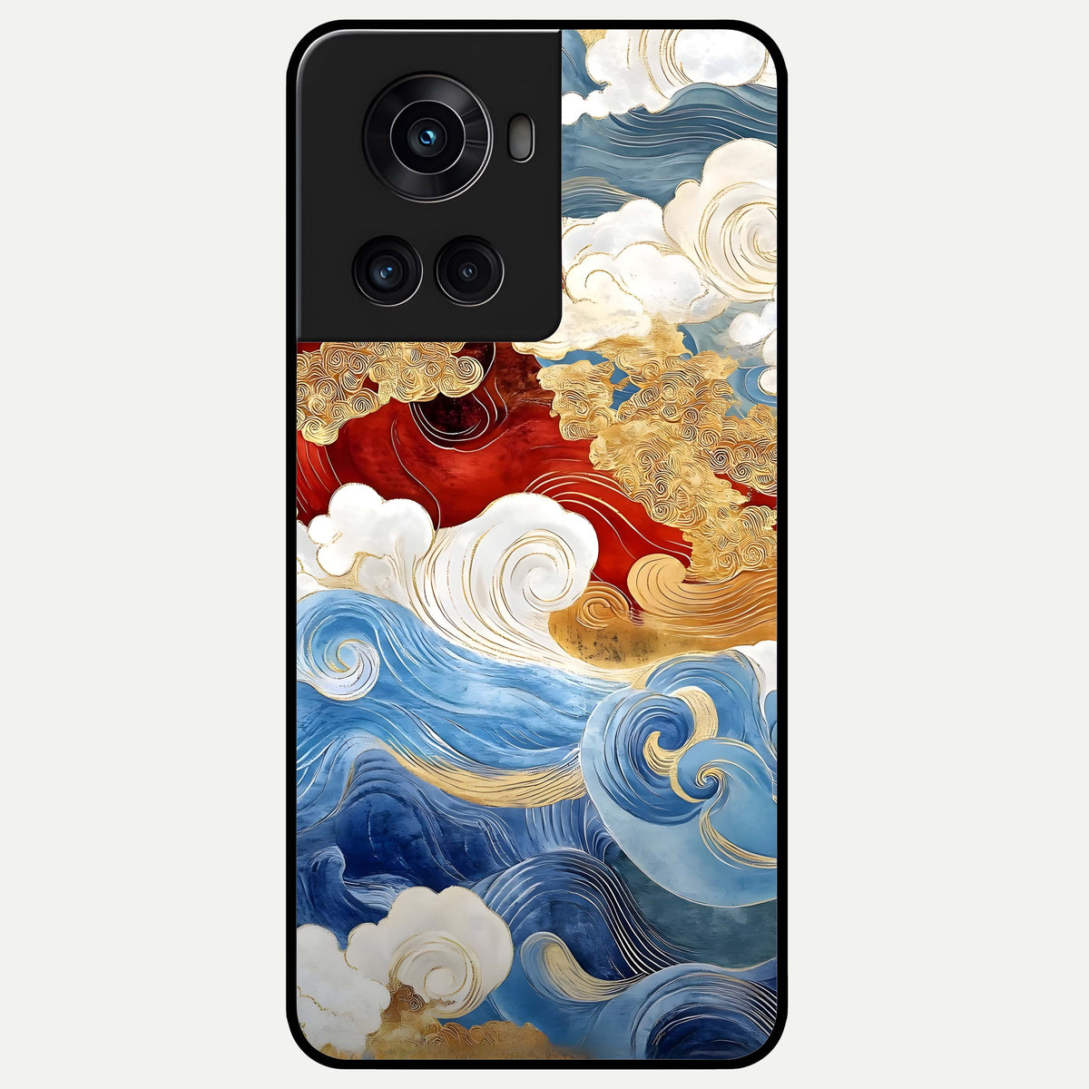  Colored Waves Glass Case For OnePlus 10R back cover – full design glossy printed glass finish