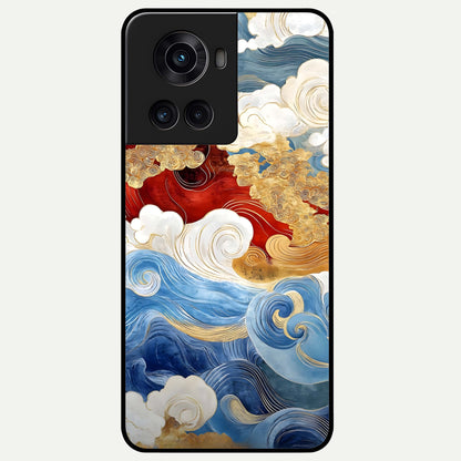  Colored Waves Glass Case For OnePlus 10R back cover – full design glossy printed glass finish