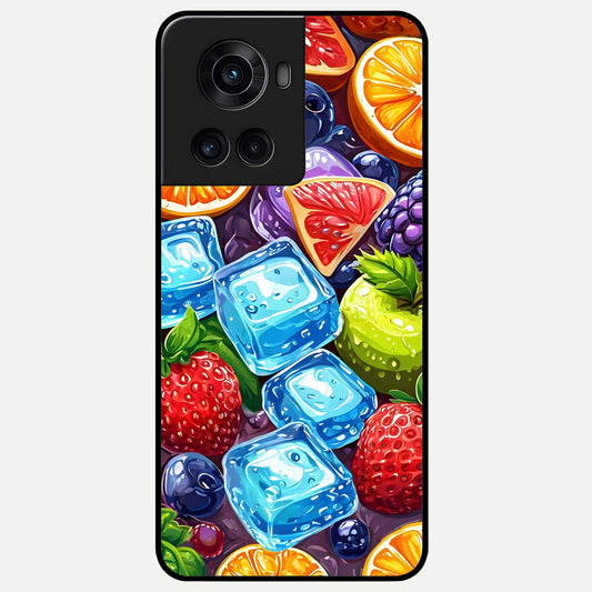 Colorful Fruits with Ice Glass Case For OnePlus 10R back cover – full design glossy printed glass finish