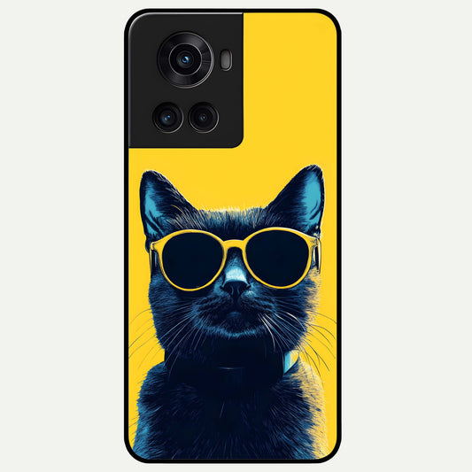  Cool Cat Vibes Glass Case For OnePlus 10R back cover – full design glossy printed glass finish