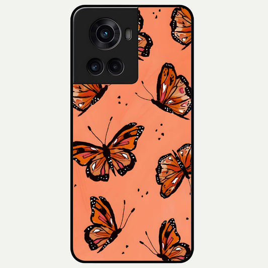  Coral Wing Butterfly Glass Case For OnePlus 10R back cover – full design glossy printed glass finish