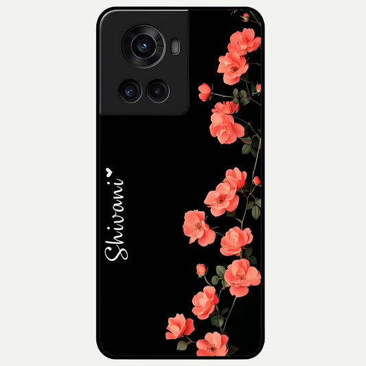  Crimson Bloom Grace Custom Name Glass Case For OnePlus 10R back cover – full design glossy printed glass finish