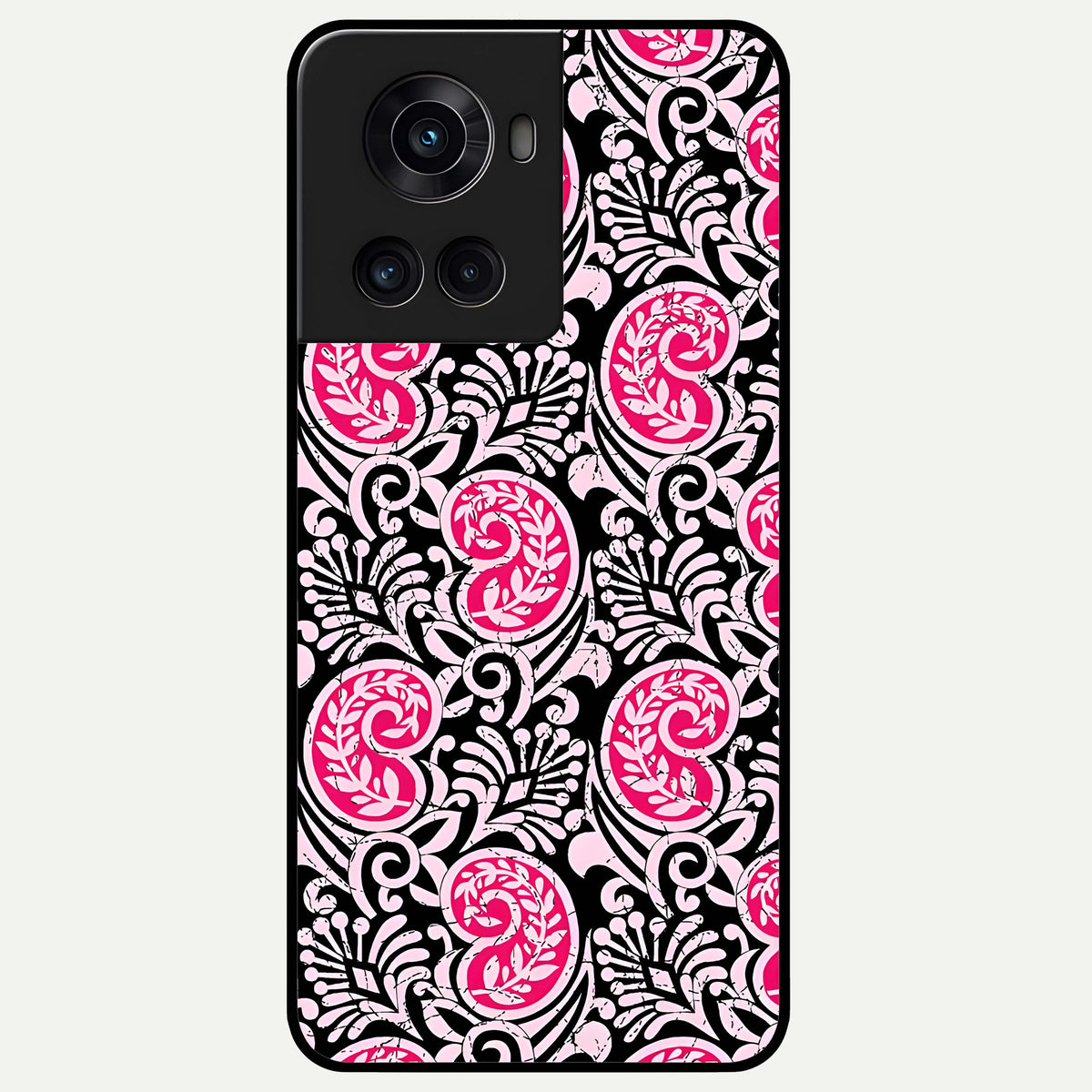  Crimson Paisley Charm Glass Case For OnePlus 10R back cover – full design glossy printed glass finish