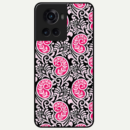  Crimson Paisley Charm Glass Case For OnePlus 10R back cover – full design glossy printed glass finish