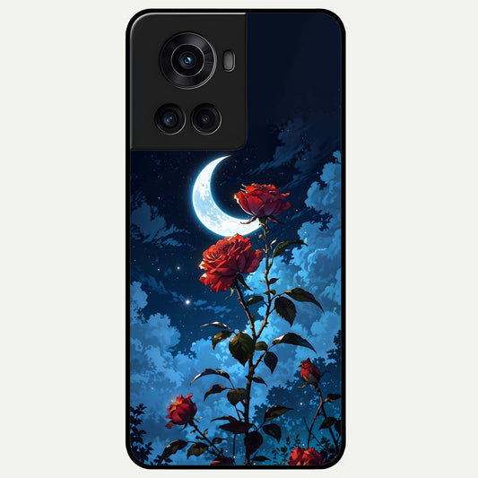  Crimson Rose Moon Glass Case For OnePlus 10R back cover – full design glossy printed glass finish