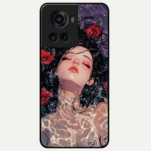  Crimson Rose Serenity Glass Case For OnePlus 10R back cover – full design glossy printed glass finish