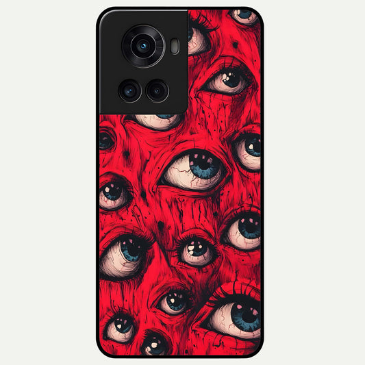 Crimson Watch Eyes Glass Case For OnePlus 10R back cover – full design glossy printed glass finish