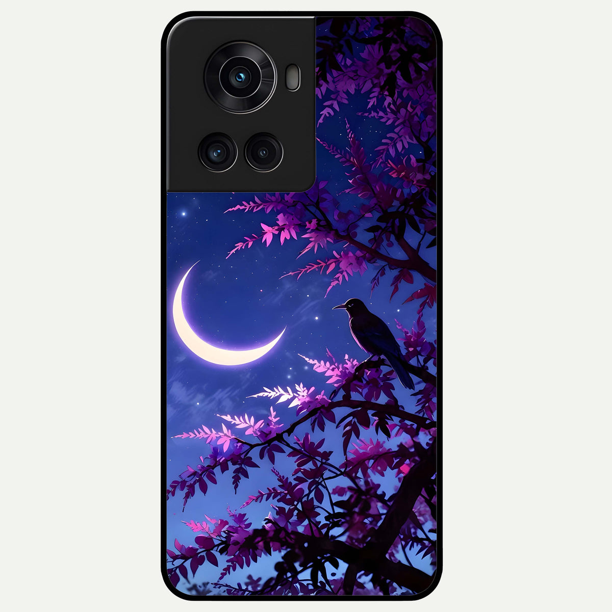  Crow And Moon Scenery Glass Case For OnePlus 10R back cover – full design glossy printed glass finish