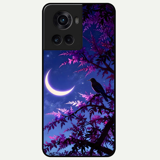  Crow And Moon Scenery Glass Case For OnePlus 10R back cover – full design glossy printed glass finish