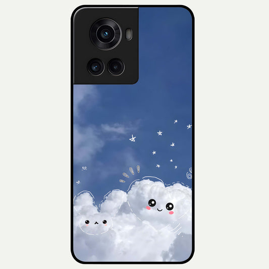  Cute Blossom Cloud Glass Case For OnePlus 10R back cover – full design glossy printed glass finish