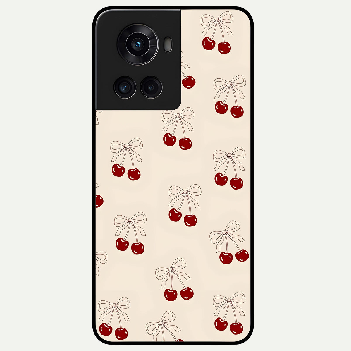  Cute Cherry Pattern Glass Case For OnePlus 10R back cover – full design glossy printed glass finish