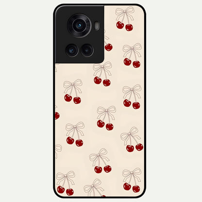  Cute Cherry Pattern Glass Case For OnePlus 10R back cover – full design glossy printed glass finish