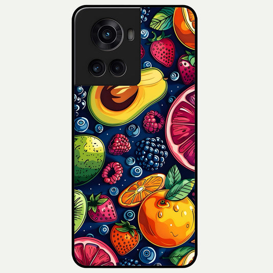  Cute Fruits Art Glass Case For OnePlus 10R back cover – full design glossy printed glass finish