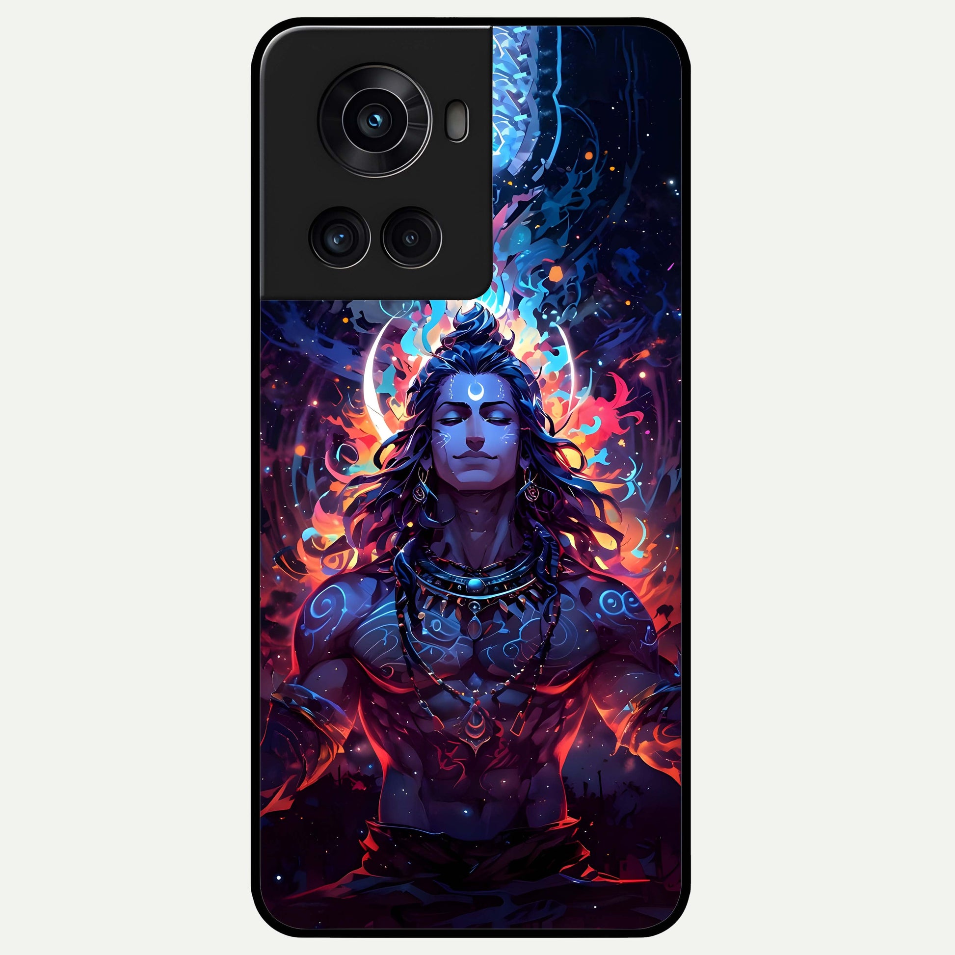 Divine Fire Shiv Glass Case captured at a warm angle highlighting fiery contrasts, gloss, and edge clarity.