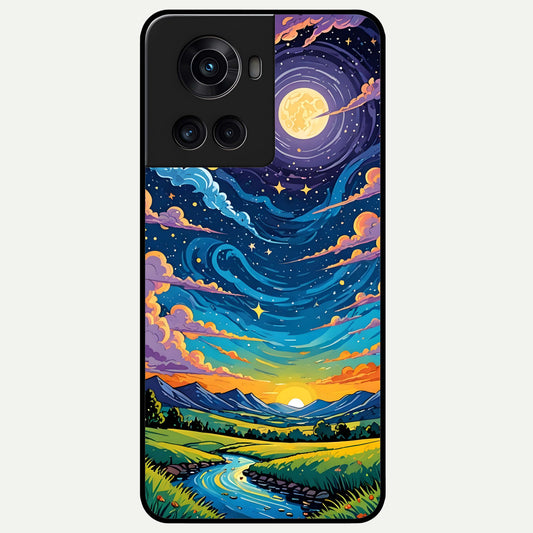  Dreamy Night Landscape Glass Case For OnePlus 10R back cover – full design glossy printed glass finish